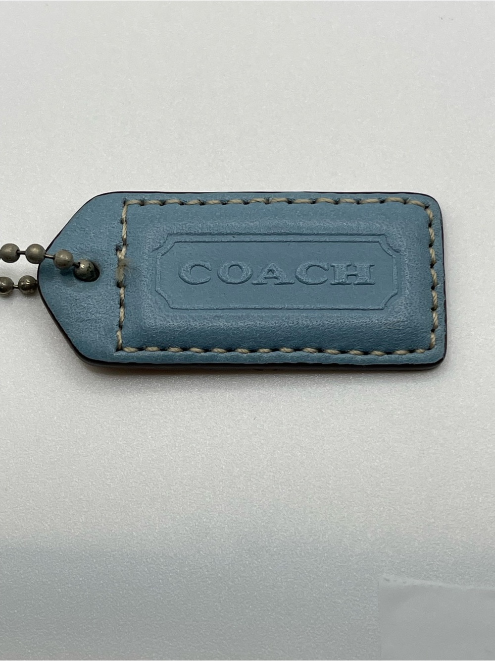 Coach Blue and Tan Leather Hang Tag with Ball Chain
